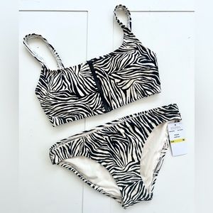 🔥 Closet Clearout!🔥 Michael Kors Cream & Black Zebra Striped Zipper Bikini